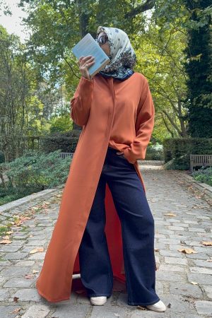 Kimono orange long boutonné