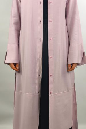 Chemise longue rose poudré fluide, vue de face