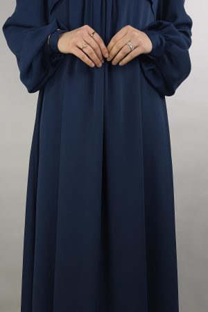 Robe longue bleu lagon en viscose avec manches bouffantes, vue de face