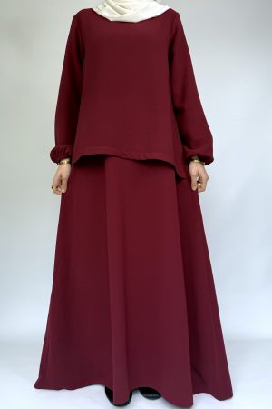 robe longue bordeaux fluide coupe ample manches longues