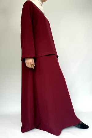 robe longue bordeaux fluide profil tombé évasé