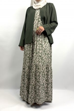 Ensemble Robe Fleurie Verte Sans Manches avec Veste Verte