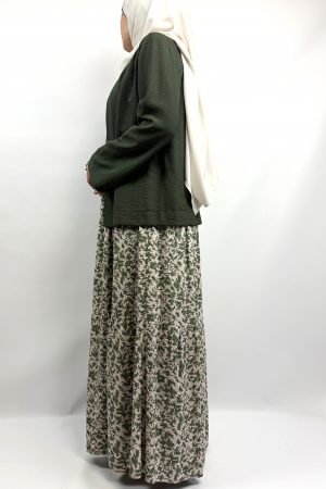 Ensemble Robe Fleurie Verte Sans Manches avec Veste Verte